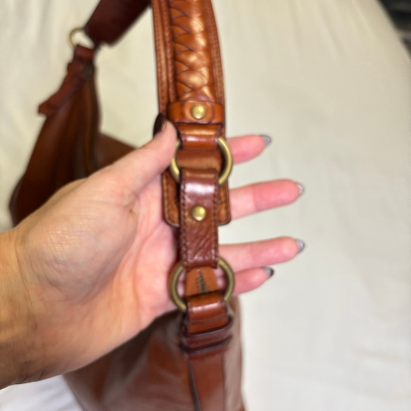 Cole Haan Village Leather Hobo Shoulder Bag Large Purse Brown Woven Strap - Picture 15 of 16